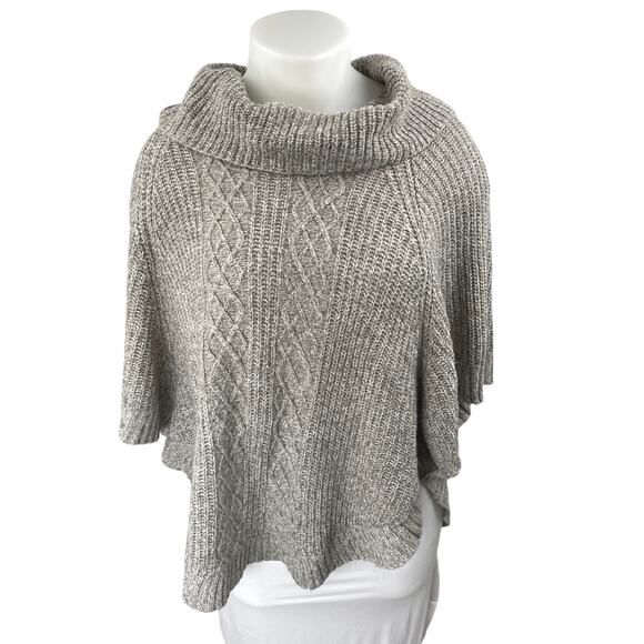 Karen Scott Women's Gray Cable Knit Cowl Turtle Neck Poncho Sweater Top Sz L/XL - Picture 1 of 3